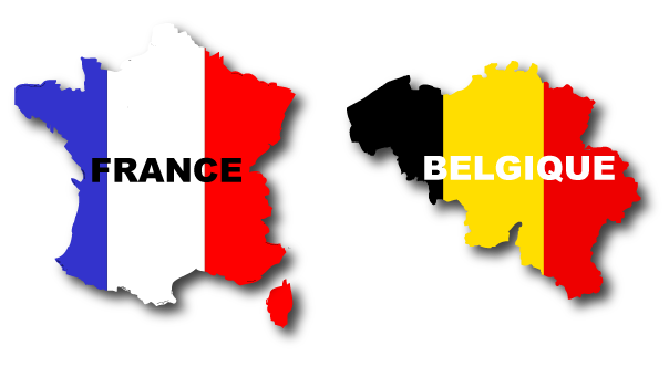 Cartes de la France et de la Belgique aux couleurs de leurs drapeaux
