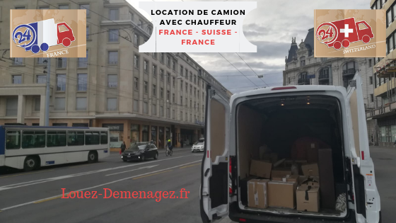 Utilitaire charg&eacute; de cartons pour un d&eacute;m&eacute;nagement France-Suisse avec chauffeur