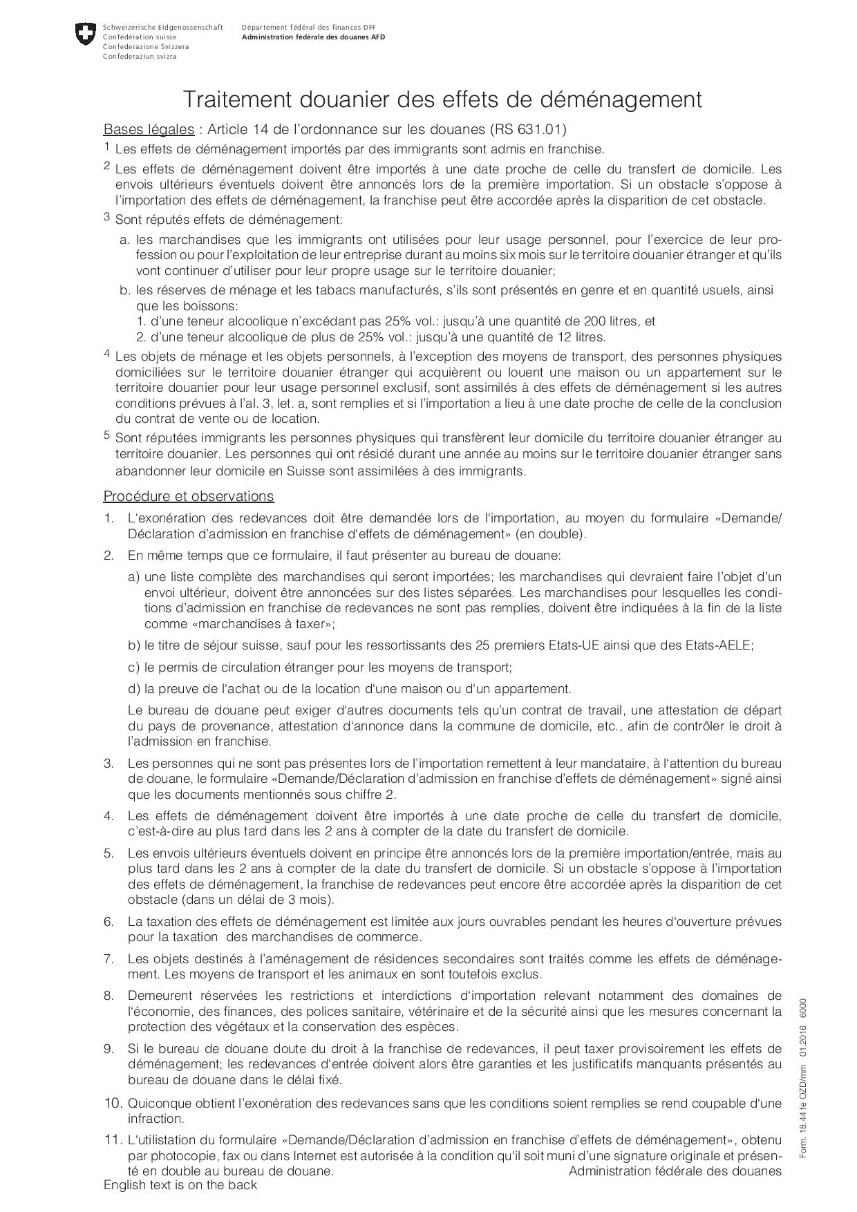 effet demenagement pour douane suisse 1