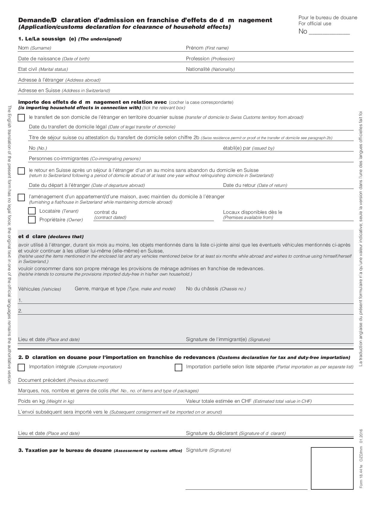 effets pour déménager douane suisse 3